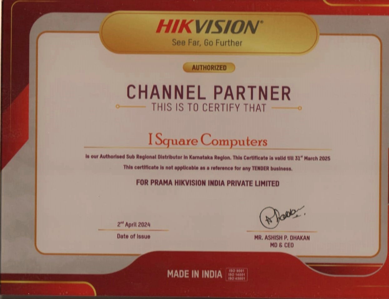 Hikvision Channel Partner Certificate